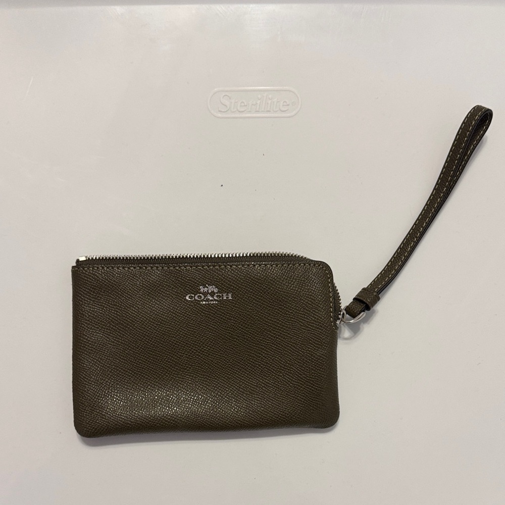 Coach Olive Green Leather Wristlet